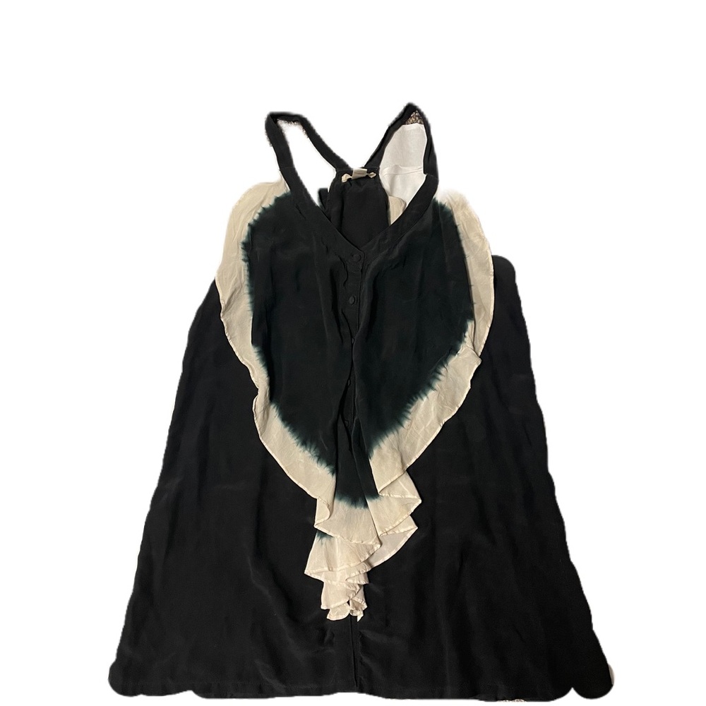 Anthropologie Trinity Womens 100% Silk Tunic Top Medium Black White Ombre